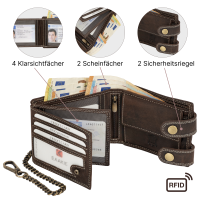Leder Geldbörse Herren RFID Portemonnaie Echtleder Prägung mit Kette