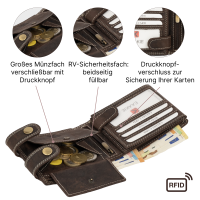 Leder Geldbörse Herren RFID Portemonnaie Echtleder Prägung mit Kette