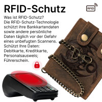 Leder Geldbörse Herren RFID Portemonnaie Echtleder Prägung mit Kette