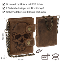 Leder Geldbörse Herren RFID Portemonnaie Echtleder Prägung mit Kette