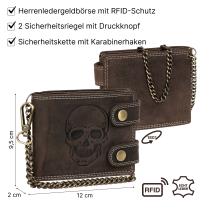 Leder Geldbörse Herren RFID Portemonnaie Echtleder Prägung mit Kette