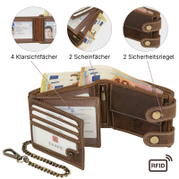 Leder Geldbörse Herren RFID Portemonnaie Echtleder Prägung mit Kette