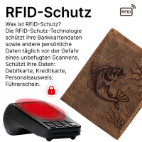 RFID Büffel Echt Leder Geldbörse Portemonnaie Herren mit geprägtem Motiv Querformat Fisch