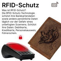 RFID Büffel Echt Leder Geldbörse Portemonnaie Herren mit geprägtem Motiv Hochformat Wolf