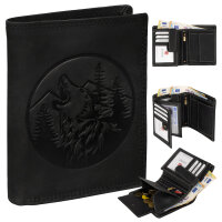 RFID Büffel Echt Leder Geldbörse Portemonnaie Herren mit geprägtem Motiv Hochformat Bergwolf