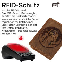 RFID Büffel Echt Leder Geldbörse Portemonnaie Herren mit geprägtem Motiv Hochformat Bergwolf