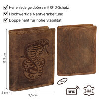 RFID Büffel Echt Leder Geldbörse Portemonnaie Herren mit geprägtem Motiv Hochformat Kobra