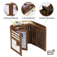 RFID Büffel Echt Leder Geldbörse Portemonnaie Herren mit geprägtem Motiv Hochformat Lebensbaum