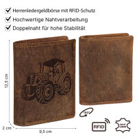 RFID Büffel Echt Leder Geldbörse Portemonnaie Herren mit geprägtem Motiv Hochformat Traktor