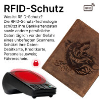 RFID Büffel Echt Leder Geldbörse Portemonnaie Herren mit geprägtem Motiv Querformat Wolf
