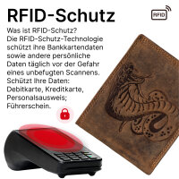 RFID Büffel Echt Leder Geldbörse Portemonnaie Herren mit geprägtem Motiv Querformat Kobra