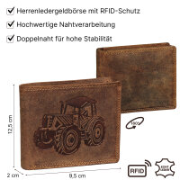 RFID Büffel Echt Leder Geldbörse Portemonnaie Herren mit geprägtem Motiv Querformat Traktor