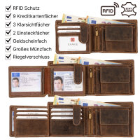 RFID Büffel Echt Leder Geldbörse Portemonnaie Herren mit geprägtem Motiv Querformat Traktor