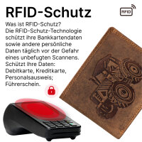 RFID Büffel Echt Leder Geldbörse Portemonnaie Herren mit geprägtem Motiv Querformat Traktor