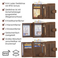 Leder Geldbörse Herren Portemonnaie RFID Hochformat Geldbeutel Echtleder Tan