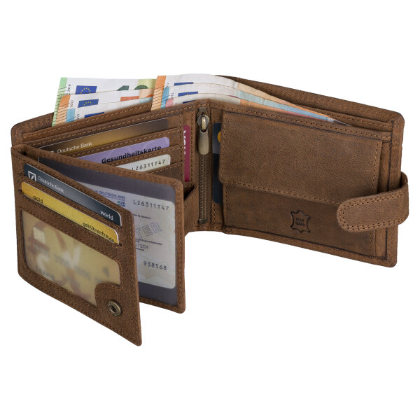 Leder Geldbörse Herren Portemonnaie RFID Querformat Geldbeutel Echtleder Tan