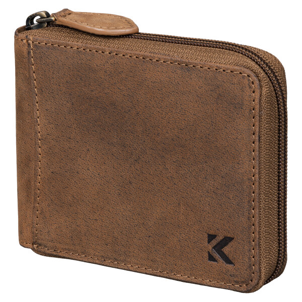 Leder Geldbörse Herren Portemonnaie RFID Querformat Geldbeutel Echtleder Tan