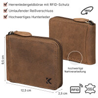 Leder Geldbörse Herren Portemonnaie RFID Querformat Geldbeutel Echtleder Tan