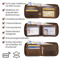 Leder Geldbörse Herren Portemonnaie RFID Querformat Geldbeutel Echtleder Tan