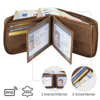 Leder Geldbörse Herren Portemonnaie RFID Querformat Geldbeutel Echtleder Tan