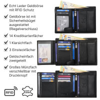 Leder Geldbörse Herren Portemonnaie RFID Hochformat Geldbeutel Echtleder