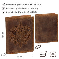 RFID Büffel Echt Leder Geldbörse Portemonnaie Herren mit geprägtem Motiv Hochformat Harmonie