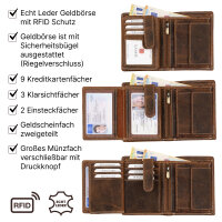 RFID Büffel Echt Leder Geldbörse Portemonnaie Herren mit geprägtem Motiv Hochformat Harmonie