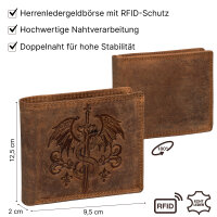 RFID Büffel Echt Leder Geldbörse Portemonnaie Herren mit geprägtem Motiv Querformat Harmonie
