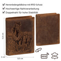 RFID Büffel Echt Leder Geldbörse Portemonnaie Herren mit geprägtem Motiv Hochformat Pferde
