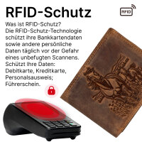 RFID Büffel Echt Leder Geldbörse Portemonnaie Herren mit geprägtem Motiv Querformat Pferde