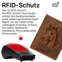 RFID Büffel Echt Leder Geldbörse Portemonnaie Herren mit geprägtem Motiv Hochformat Pferdekopf