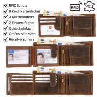 RFID Büffel Echt Leder Geldbörse Portemonnaie Herren mit geprägtem Motiv Querformat Pferdekopf