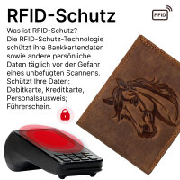 RFID Büffel Echt Leder Geldbörse Portemonnaie Herren mit geprägtem Motiv Querformat Pferdekopf