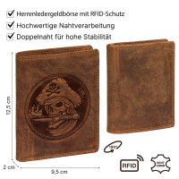 RFID Büffel Echt Leder Geldbörse Portemonnaie Herren mit geprägtem Motiv Hochformat Pirat
