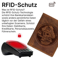 RFID Büffel Echt Leder Geldbörse Portemonnaie Herren mit geprägtem Motiv Hochformat Pirat
