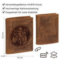 RFID Büffel Echt Leder Geldbörse Portemonnaie Herren mit geprägtem Motiv Hochformat Bandit