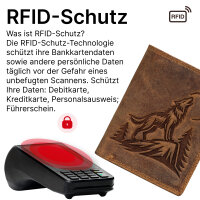 RFID Büffel Echt Leder Geldbörse Portemonnaie Herren mit geprägtem Motiv Hochformat Nachtwolf