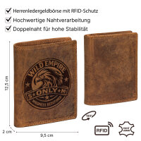 RFID Büffel Echt Leder Geldbörse Portemonnaie Herren mit geprägtem Motiv Hochformat WildEmpire
