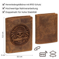 RFID Büffel Echt Leder Geldbörse Portemonnaie Herren mit geprägtem Motiv Hochformat Häuptling