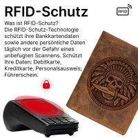 RFID Büffel Echt Leder Geldbörse Portemonnaie Herren mit geprägtem Motiv Hochformat Häuptling