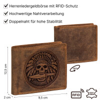 RFID Büffel Echt Leder Geldbörse Portemonnaie Herren mit geprägtem Motiv Querformat Häuptling