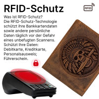 RFID Büffel Echt Leder Geldbörse Portemonnaie Herren mit geprägtem Motiv Querformat Häuptling