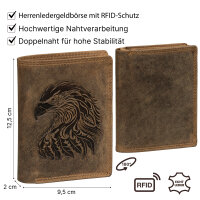 RFID Büffel Echt Leder Geldbörse Portemonnaie Herren mit geprägtem Motiv Hochformat Adlerkopf