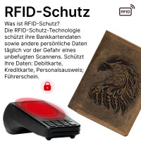 RFID Büffel Echt Leder Geldbörse Portemonnaie Herren mit geprägtem Motiv Hochformat Adlerkopf