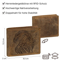 RFID Büffel Echt Leder Geldbörse Portemonnaie Herren mit geprägtem Motiv Querformat Adlerkopf