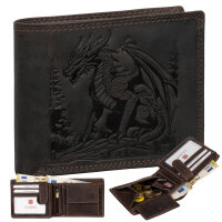 RFID Büffel Echt Leder Geldbörse Portemonnaie Herren mit geprägtem Motiv Querformat Dragon