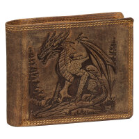RFID Büffel Echt Leder Geldbörse Portemonnaie Herren mit geprägtem Motiv Querformat Dragon