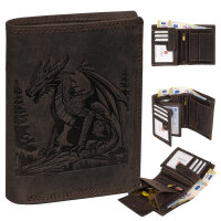 RFID Büffel Echt Leder Geldbörse Portemonnaie Herren mit geprägtem Motiv Hochformat Dragon