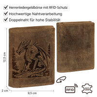 RFID Büffel Echt Leder Geldbörse Portemonnaie Herren mit geprägtem Motiv Hochformat Dragon