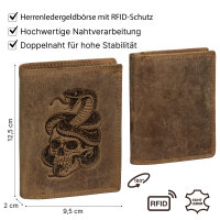 RFID Büffel Echt Leder Geldbörse Portemonnaie Herren mit geprägtem Motiv Hochformat Schlange